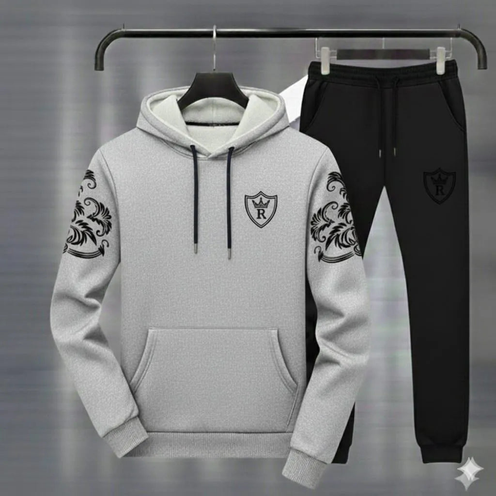 Men Royal Crest Hoodie Track Suit Brown Black Fleece