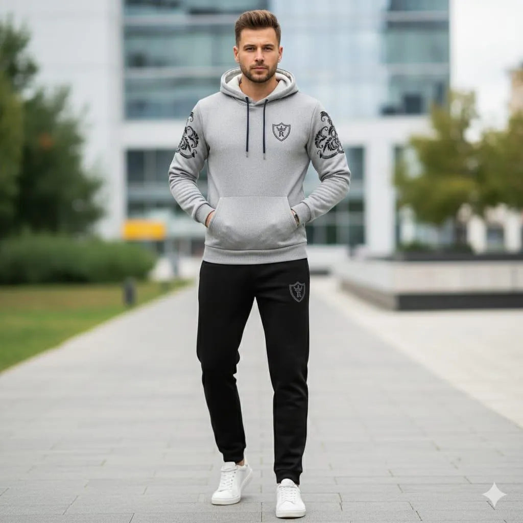Men Royal Crest Hoodie Track Suit Brown Black Fleece