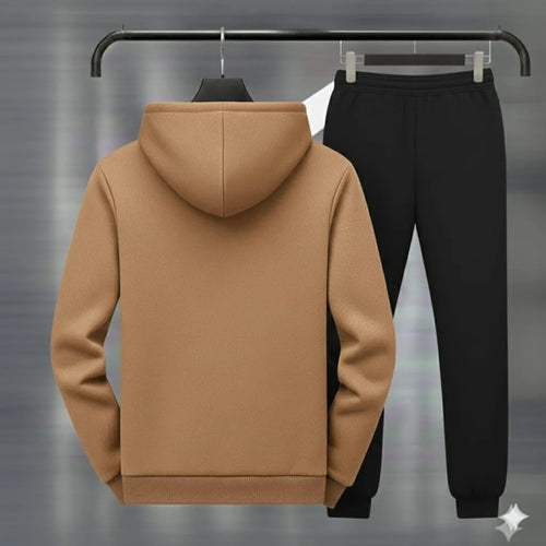 Men Royal Crest Hoodie Track Suit Brown Black Fleece