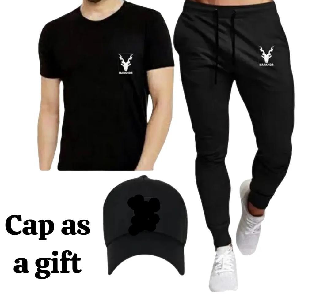 en's Black Dri Fit Track Suit with Deer Logo Cap