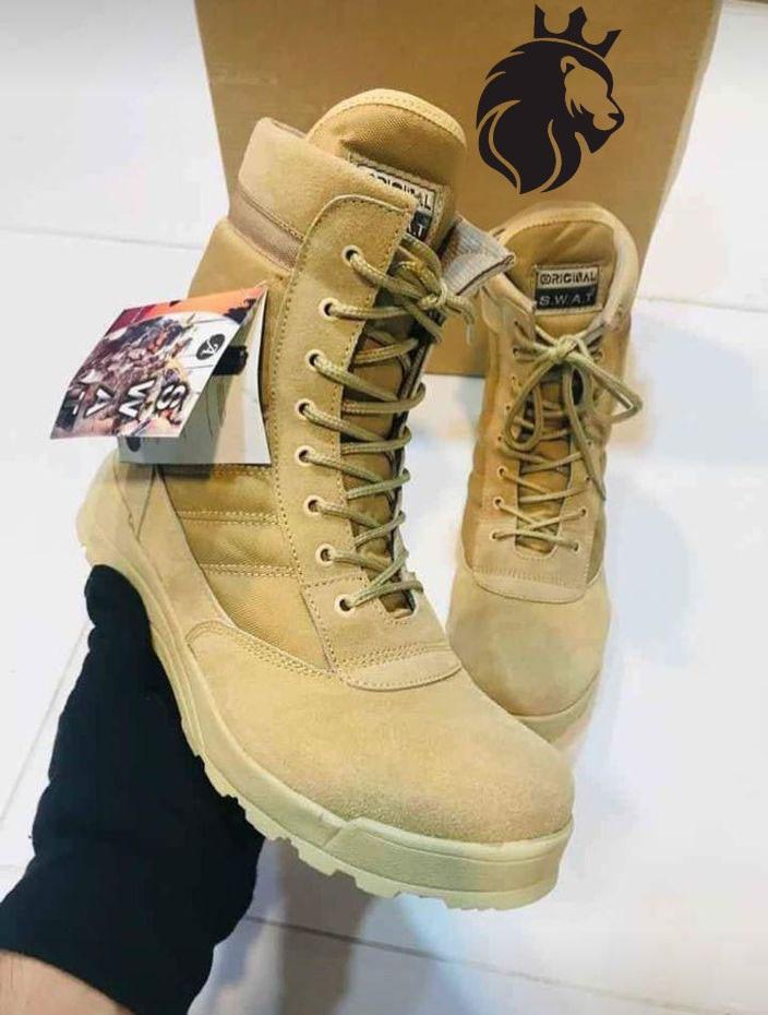 Men's Beige SWAT Knee High Boots Synthetic Leather All Season